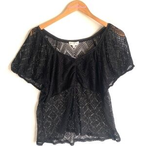 Jolie & Joy short sleeve black crochet top, Size 3X, NWT‎
